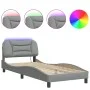 Estructura de cama con luces LED tela gris claro 90x190 cm de , Camas y somieres - Ref: Foro24-3213669, Precio: 168,18 €, Des...