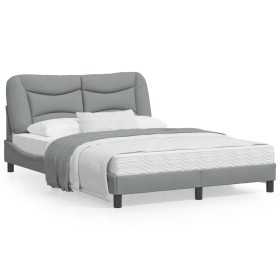 Estructura de cama con luces LED tela gris claro 140x190 cm de , Camas y somieres - Ref: Foro24-3213697, Precio: 209,91 €, De...