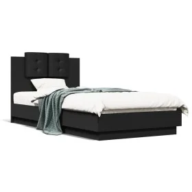 Bed frame with headboard and LED lights black 90x190 cm by , Beds and slatted bases - Ref: Foro24-3210060, Price: 166,59 €, D...