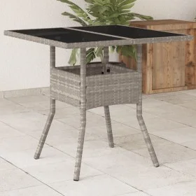 Mesa de jardín superficie de vidrio y ratán PE gris 80x80x75 cm de , Mesas de jardín - Ref: Foro24-368131, Precio: 81,34 €, D...