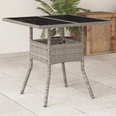 Mesa de jardín superficie de vidrio y ratán PE gris 80x80x75 cm de , Mesas de jardín - Ref: Foro24-368131, Precio: 81,34 €, D...