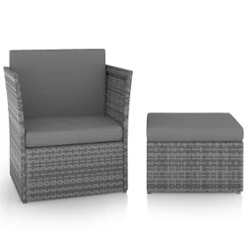 Silla de jardín con taburete ratán sintético gris antracita de vidaXL, Sillas de jardín - Ref: Foro24-48193, Precio: 150,96 €...