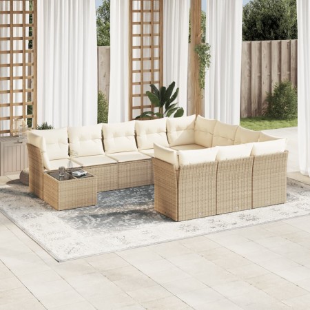 Set de sofás de jardín 11pzas con cojines ratán sintético beige en Conjuntos de jardín | Comprar online en Foru.es