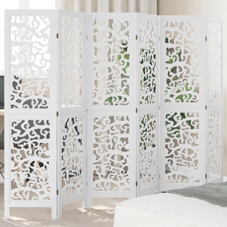 Biombo separador de 6 paneles madera maciza Paulownia blanco de , Divisores de ambientes - Ref: Foro24-358745, Precio: 163,35...