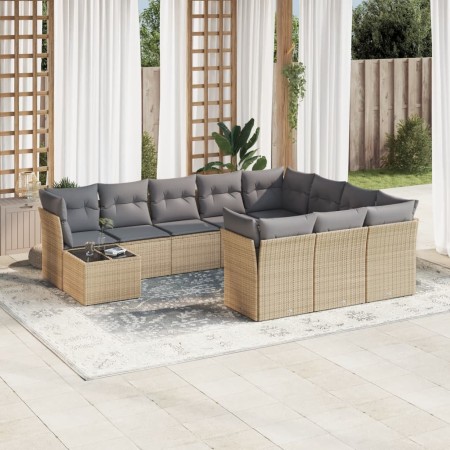 Set de sofás de jardín 11pzas con cojines ratán sintético beige en Conjuntos de jardín | Comprar online en Foru.es