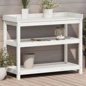 Mesa plantación con estantes madera pino blanco 108x45x86,5 cm de , Soportes para macetas - Ref: Foro24-832438, Precio: 142,6...