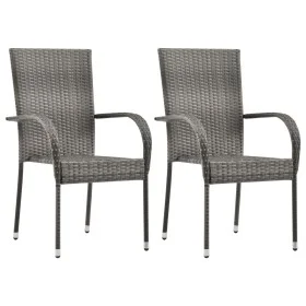 Sillas de jardín apilables 2 unidades ratán sintético gris de vidaXL, Sillas de jardín - Ref: Foro24-46464, Precio: 110,64 €,...