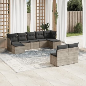 Set de muebles de jardín 9 pzas y cojines ratán sintético gris en Conjuntos de jardín | Comprar online en Foru.es