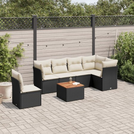 Set de comedor de jardín 7 pzas y cojines ratán sintético negro de , Conjuntos de jardín - Ref: Foro24-3255993, Precio: 412,7...