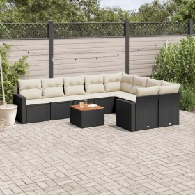 Set de sofás de jardín 10 pzas cojines ratán sintético negro de , Conjuntos de jardín - Ref: Foro24-3256609, Precio: 598,04 €...