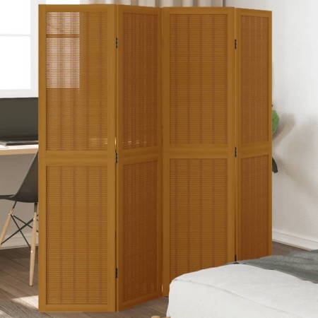 Biombo separador de 4 paneles madera maciza paulownia marrón de , Divisores de ambientes - Ref: Foro24-358817, Precio: 105,79...