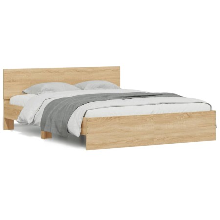 Estructura de cama cabecero y luces LED roble Sonoma 150x200 cm de , Camas y somieres - Ref: Foro24-3207604, Precio: 182,93 €...