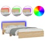 Estructura de cama cabecero y luces LED roble Sonoma 150x200 cm de , Camas y somieres - Ref: Foro24-3207604, Precio: 182,93 €...