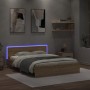 Estructura de cama cabecero y luces LED roble Sonoma 150x200 cm de , Camas y somieres - Ref: Foro24-3207604, Precio: 182,93 €...