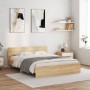 Estructura de cama cabecero y luces LED roble Sonoma 150x200 cm de , Camas y somieres - Ref: Foro24-3207604, Precio: 182,93 €...