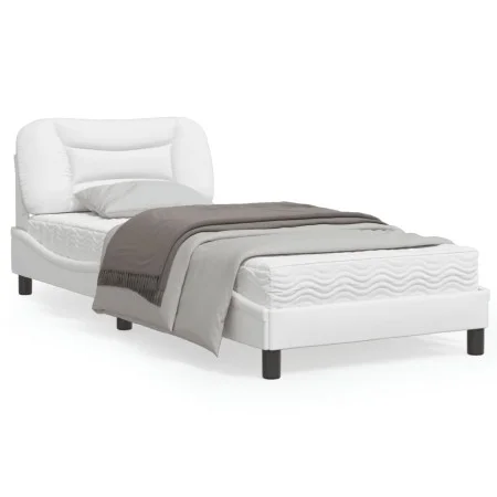 Estructura cama con luces LED cuero sintético blanco 90x200 cm de , Camas y somieres - Ref: Foro24-3213907, Precio: 173,51 €,...