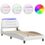 Estructura cama con luces LED cuero sintético blanco 90x200 cm de , Camas y somieres - Ref: Foro24-3213907, Precio: 173,51 €,...