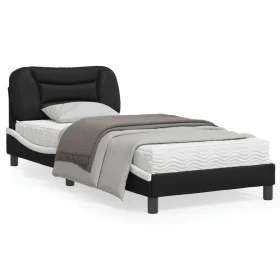 Estructura cama con LED cuero sintético negro blanco 90x200 cm de , Camas y somieres - Ref: Foro24-3213911, Precio: 170,88 €,...