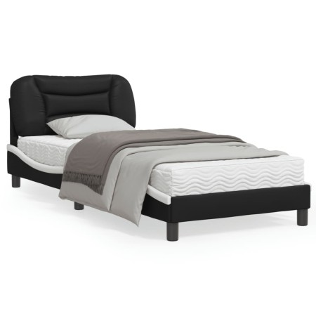 Estructura cama con LED cuero sintético negro blanco 90x200 cm de , Camas y somieres - Ref: Foro24-3213911, Precio: 173,51 €,...