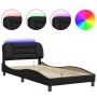 Estructura cama con luces LED cuero sintético negro 100x200 cm de , Camas y somieres - Ref: Foro24-3213913, Precio: 140,90 €,...