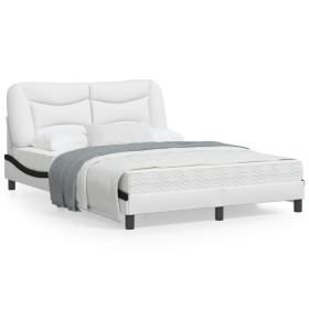 Estructura cama con LED cuero sintético blanco negro 120x200 cm de , Camas y somieres - Ref: Foro24-3213926, Precio: 219,52 €...