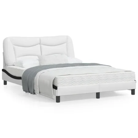 Estructura cama con LED cuero sintético blanco negro 120x200 cm de , Camas y somieres - Ref: Foro24-3213926, Precio: 220,80 €...