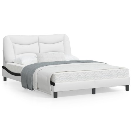 Estructura cama con LED cuero sintético blanco negro 120x200 cm de , Camas y somieres - Ref: Foro24-3213926, Precio: 219,52 €...