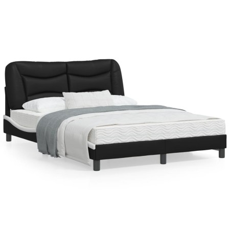 Estructura cama con LED cuero sintético negro blanco 140x200 cm de , Camas y somieres - Ref: Foro24-3213939, Precio: 235,43 €...