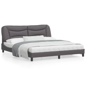 Estructura de cama con luz LED cuero sintético gris 180x200 cm de , Camas y somieres - Ref: Foro24-3213951, Precio: 261,37 €,...