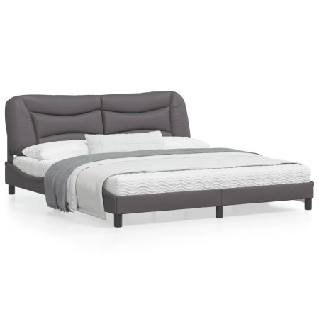 Estructura de cama con luz LED cuero sintético gris 180x200 cm de , Camas y somieres - Ref: Foro24-3213951, Precio: 261,37 €,...
