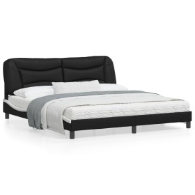 Estructura de cama con luz LED cuero PE negro blanco 180x200 cm de , Camas y somieres - Ref: Foro24-3213953, Precio: 264,17 €...