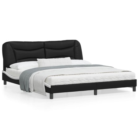 Estructura de cama con luz LED cuero PE negro blanco 180x200 cm de , Camas y somieres - Ref: Foro24-3213953, Precio: 264,17 €...