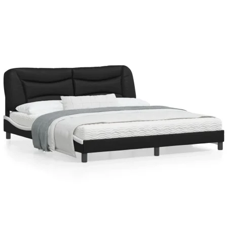 Estructura de cama con luz LED cuero PE negro blanco 180x200 cm de , Camas y somieres - Ref: Foro24-3213953, Precio: 264,13 €...