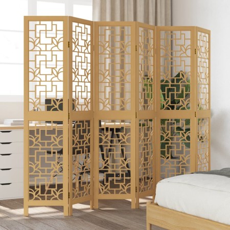 Biombo separador de 6 paneles madera maciza paulownia marrón de , Divisores de ambientes - Ref: Foro24-358874, Precio: 110,19...