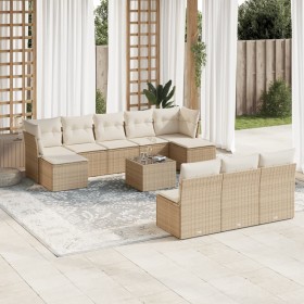Set de sofás de jardín 11pzas con cojines ratán sintético beige en Conjuntos de jardín | Comprar online en Foru.es