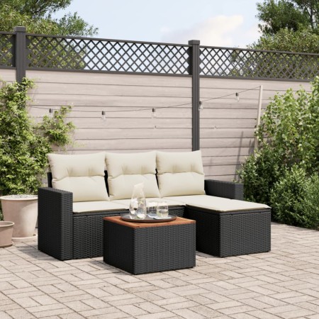 Set de muebles de jardín 5 pzas y cojines ratán sintético negro de , Conjuntos de jardín - Ref: Foro24-3256420, Precio: 292,0...