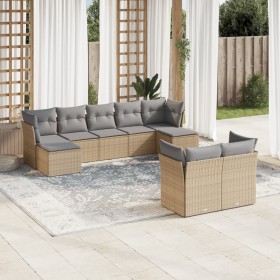Set de sofás de jardín 9 pzas con cojines ratán sintético beige en Conjuntos de jardín | Comprar online en Foru.es