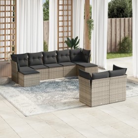 Set de muebles de jardín 9 pzas y cojines ratán sintético gris en Conjuntos de jardín | Comprar online en Foru.es