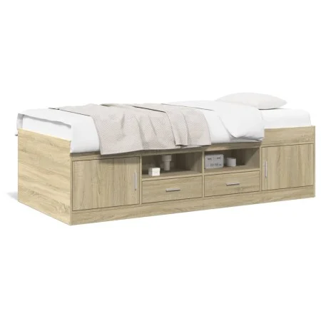 Tumbona con cajones madera ingeniería roble Sonoma 90x200 cm de , Camas y somieres - Ref: Foro24-3280246, Precio: 262,59 €, D...