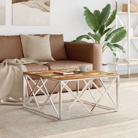 Mesa de centro acero inoxidable y madera reciclada plateada de vidaXL, Mesas de centro - Ref: Foro24-349976, Precio: 93,78 €,...