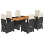 Set de comedor de jardín 7 pzas y cojines ratán sintético negro de , Conjuntos de jardín - Ref: Foro24-3212272, Precio: 815,2...