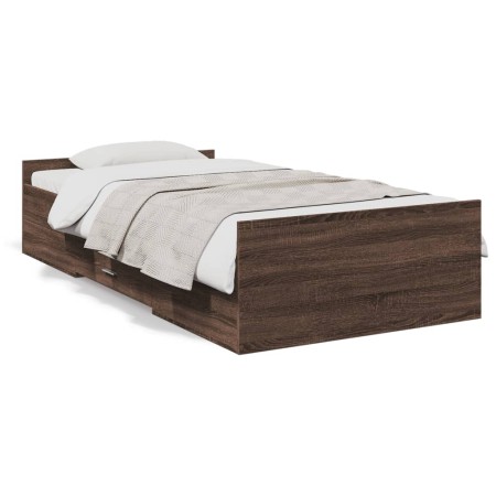 Cama con cajones madera de ingeniería marrón roble 75x190 cm de , Camas y somieres - Ref: Foro24-3280355, Precio: 113,16 €, D...
