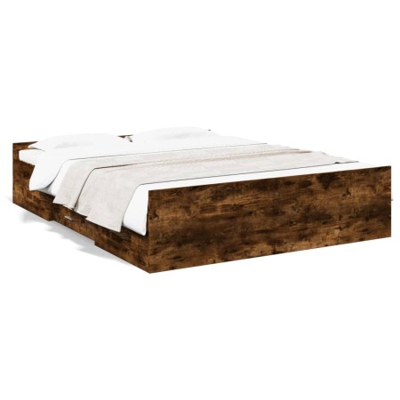 Cama con cajones madera de ingeniería roble ahumado 150x200 cm de , Camas y somieres - Ref: Foro24-3280290, Precio: 149,46 €,...