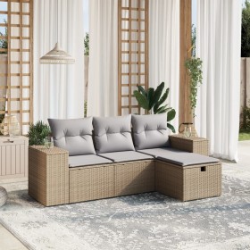 Juego de sofás jardín con cojines beige mezcla 4 pzas ratán PE de , Conjuntos de jardín - Ref: Foro24-3264375, Precio: 268,63...