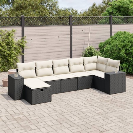 Set de comedor de jardín 7 pzas y cojines ratán sintético negro de , Conjuntos de jardín - Ref: Foro24-3264452, Precio: 403,1...