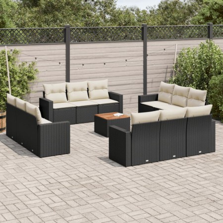 Set de sofás de jardín y cojines 13 pzas ratán sintético negro de , Conjuntos de jardín - Ref: Foro24-3256385, Precio: 898,11...