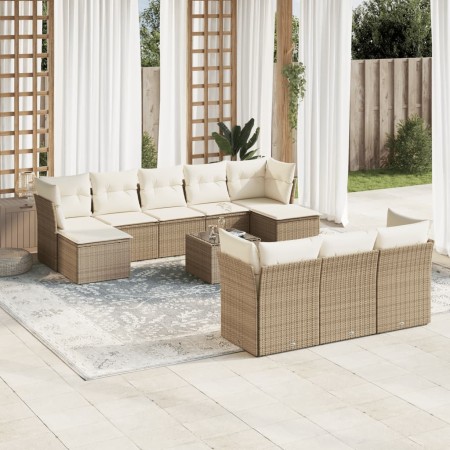 Set de sofás de jardín 11pzas con cojines ratán sintético beige en Conjuntos de jardín | Comprar online en Foru.es