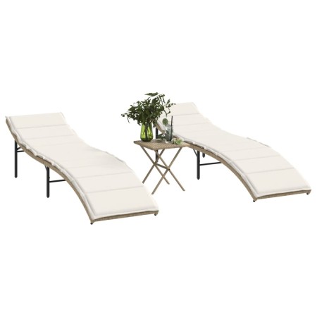 Tumbonas con mesita 2 unidades ratán sintético beige de , Tumbonas - Ref: Foro24-368254, Precio: 158,04 €, Descuento: %