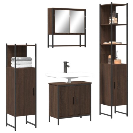 Set de muebles baño 4 pzas madera contrachapada roble marrón de , Muebles de baño - Ref: Foro24-3214714, Precio: 247,65 €, De...