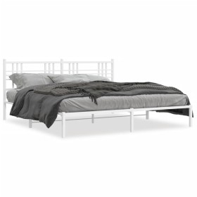 Estructura de cama de metal con cabecero blanco 180x200 cm de , Camas y somieres - Ref: Foro24-376377, Precio: 105,52 €, Desc...